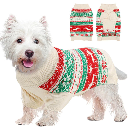 Festive Turtleneck Dog Sweater with Snowflake-Reindeer Design