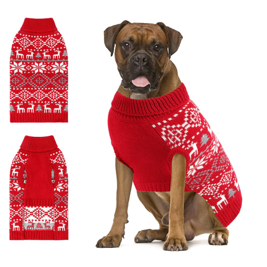 Large Dog Christmas Sweaters Snowflake Reindeer Dog Turtleneck Sweaters with Leash Hole Knitted Pullover Dog Clothes for Extra Large Dogs (XL)